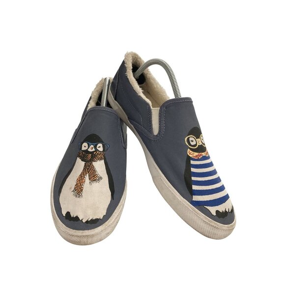 BucketFeet Hipster Penguin Womens Size 8.5 blue lined Slip-On Shoes - Picture 1 of 8